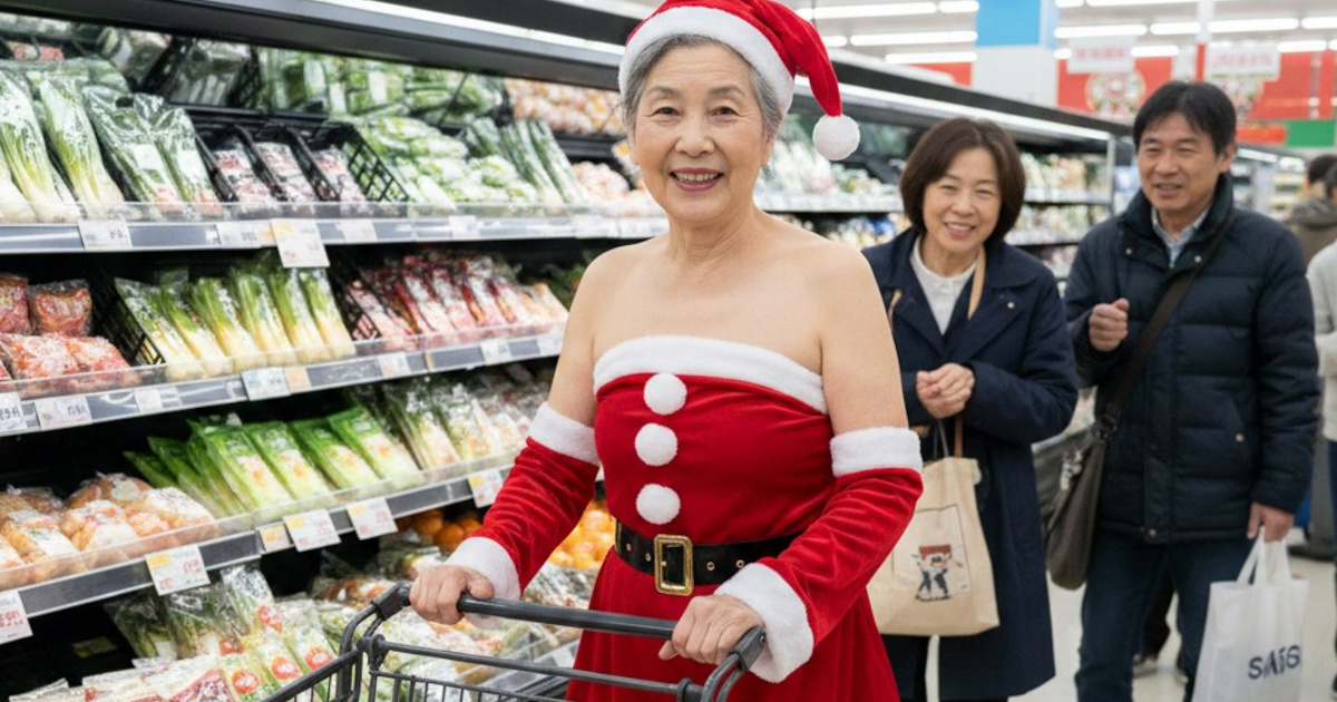 【画像】レジ店員おばさん「え、私もミニスカサンタの格好で働くの…？」