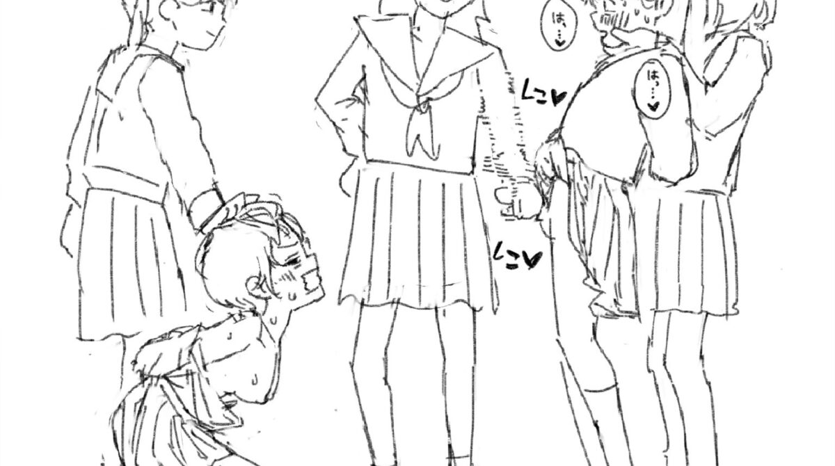 【画像】ふたなりJK、いじめっ子JKに手コキされて親友に顔射しそうになってしまう